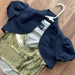 Mango Black Linen bolero jacket top with puffy short sleeves